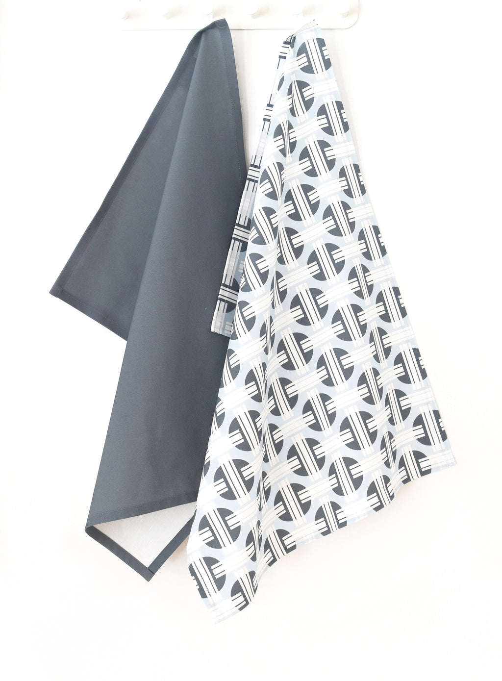 Orient Linen Cotton Tea Towel (18.5x25) – Set of 2 (Patterned Pale Blue & Solid Charcoal)