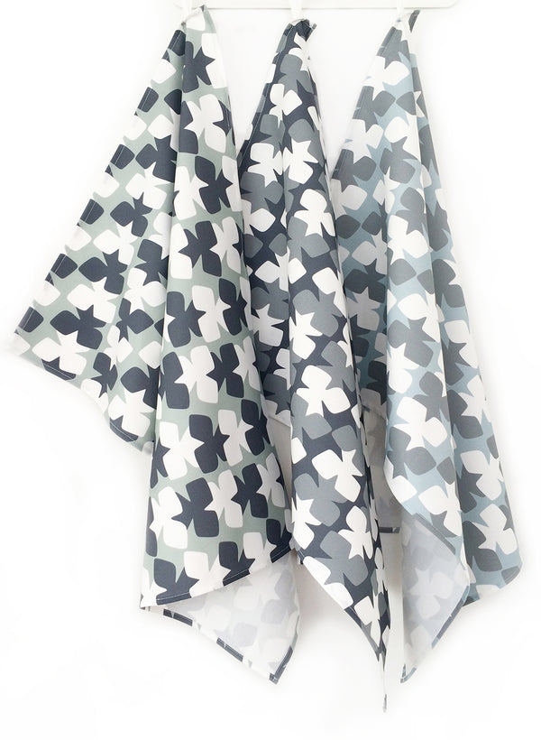 Tilt Linen Cotton Tea Towel (18.5x25) – Set of 3 (Fog, Charcoal, Snow)