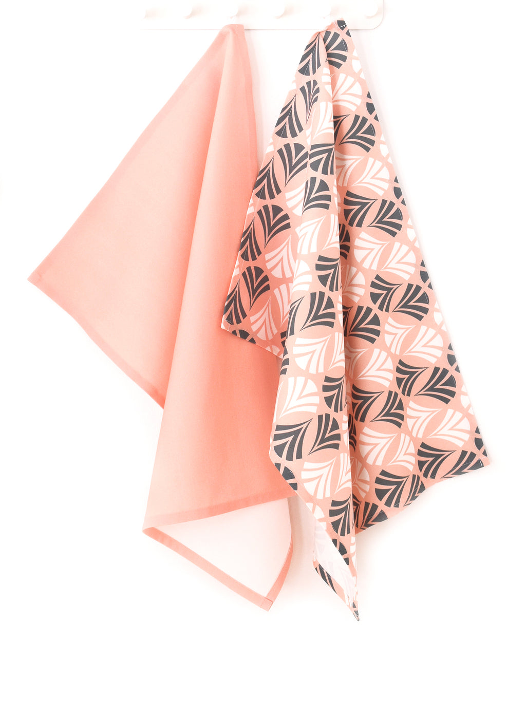 Waltz Linen Cotton Tea Towel (18.5x25) – Set of 2 (Patterned Salmon & Solid Salmon)